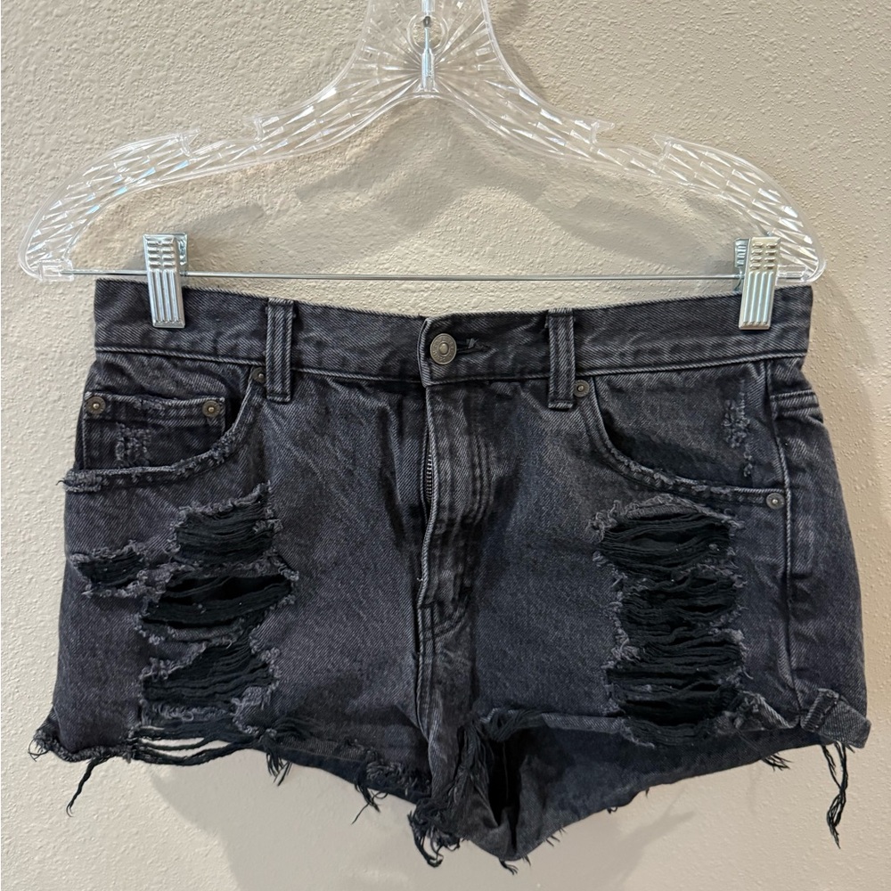Pull&Bear Black Distressed Jean Shorts